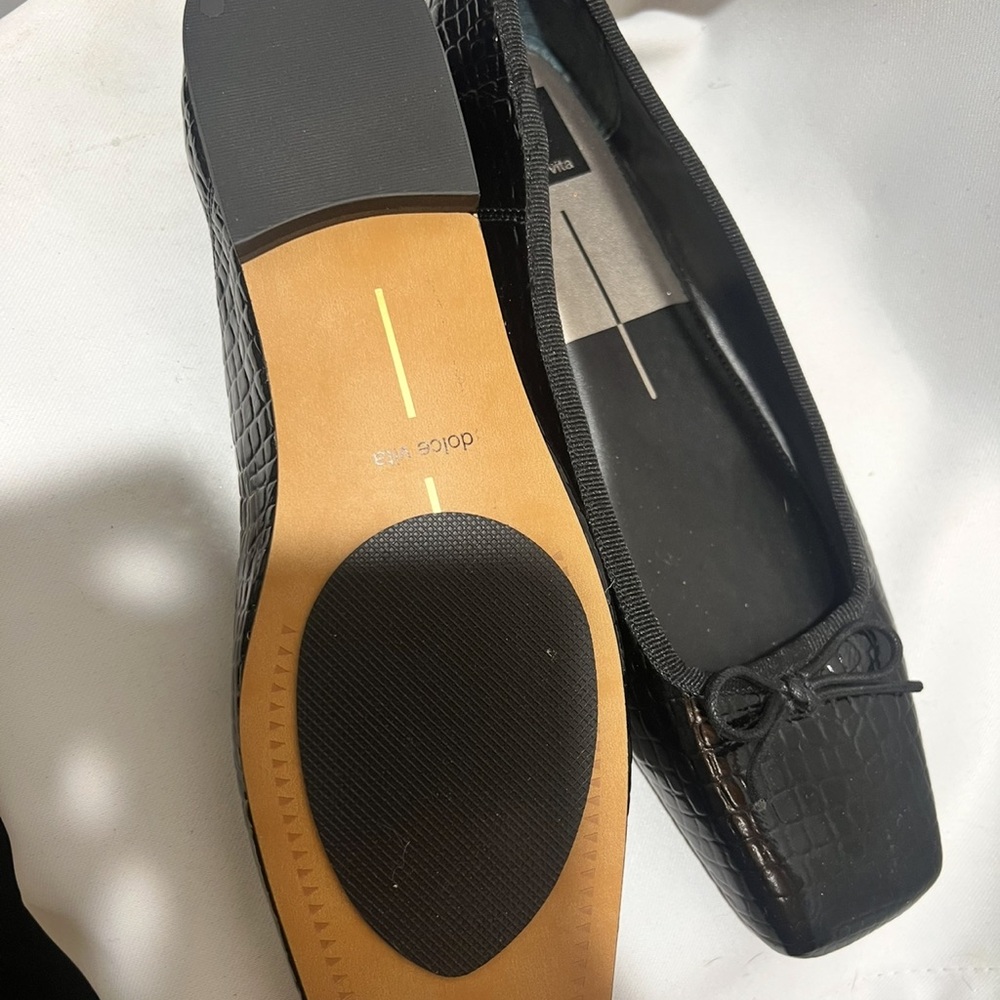 Dolce Vita Black Croc Embossed Ballet Flats Square Toe Bow Loafers Size 9 - Picture 6 of 7